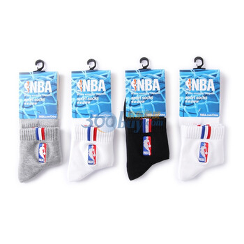 NBA精梳棉莱卡刺绣运动袜A198杂色4双装 尺码24-26cm 均码