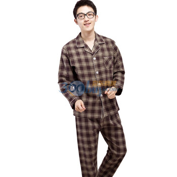 荻嘉茂 时尚休闲纯棉格子家居服套装 1066 咖啡色 XXL