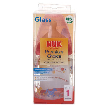 NUK 宽口耐高温玻璃彩色奶瓶120ML(带1号乳胶中圆孔奶嘴)