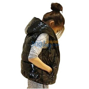 EyesonU 明星款亮面羽绒棉背心马甲短外套马夹 黑色 XXXL