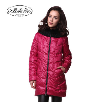 爱美斯毛领羽绒服 女 中长款带帽修身淑女款A115200 酒红色 (XXL)175/96A