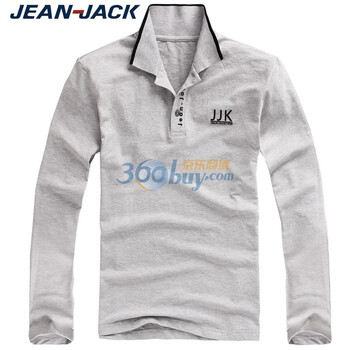 简杰克JEANJACK秋装新款纯棉休闲长袖男士POLO衫P12301 浅灰色 XXL
