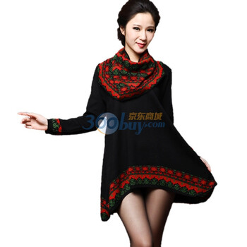 Botetang 波特唐 秋冬加大码女装针织连衣裙子HJ1054 黑色 均码