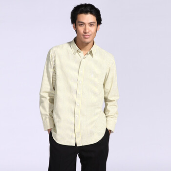 IZOD 秋季新品纯棉条纹长袖休闲男士衬衫 1061912112301黄色系XXL(185/102A)