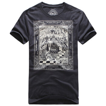 JACKWALK复古板画"扑克牌"全棉面料拔印圆领T恤W0112212 淡青色 XXL