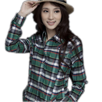 BESSSHIRT佰杰斯双面磨毛纯棉女士长袖衬衫G 灰绿格子 P31013261 深绿色 38
