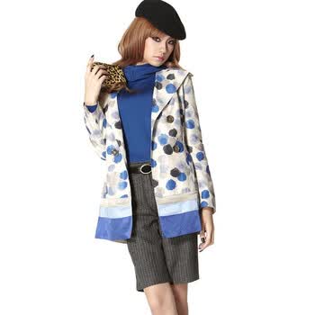 TT.COLOR 秋冬新款女装 OL通勤 时尚百搭 印花风衣外套 HF18 蓝色 XL