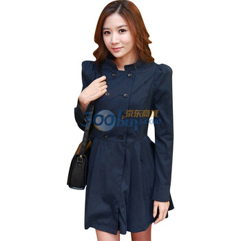 韩都衣舍 韩国风衣春季新品新年春装女纯色泡泡袖风衣GY1116 藏蓝色 均码