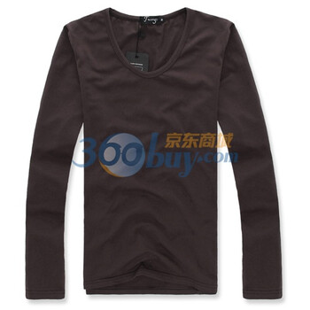TUOYI秋季新款纯棉百搭纯色大圆领修身型长袖T恤男215Y281 咖啡色 XL
