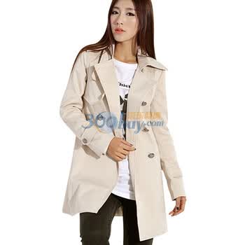 韩都衣舍 韩国风衣秋冬季新品冬装女双排扣翻领风衣GY0079 米色 S
