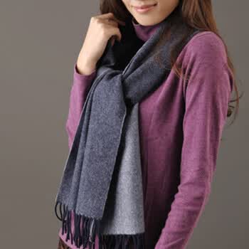 乐为羊毛围巾素色女春季保暖2011新L11FC171 藏青 均码