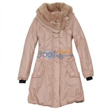 特尚莱菲女装 冬季新品 休闲淑女长款毛领修身棉衣YYM7136 粉红 XXL(L)