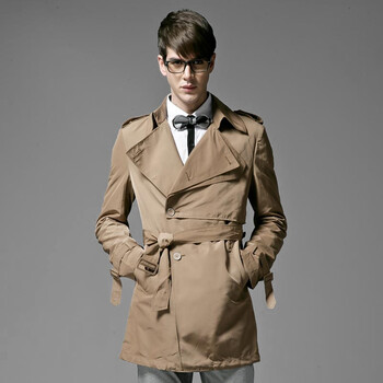 GXG 新品 男装时尚双排扣风衣#11108277 咖啡色 XL