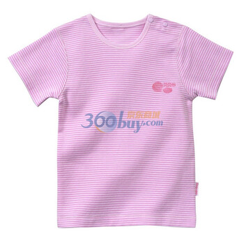 贝贝怡 宝宝服 夏装条纹系列肩开扣短袖上衣 BC321 淡粉 3岁/身高100cm