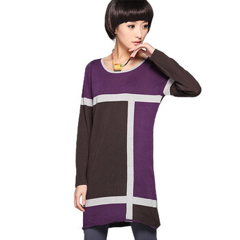 裂帛 新款女装 圆领长袖 提花毛织连衣裙 路隅21160011 紫色 XL