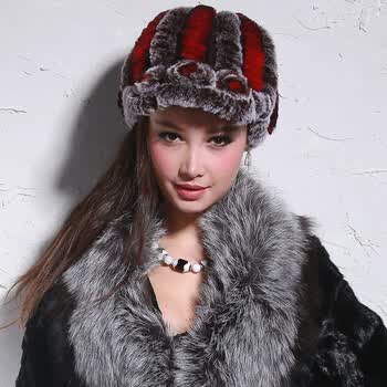 诺娲NORAGRASSI特价热卖奢华皮草帽子獭兔毛女帽 秋冬韩版帽子超保暖鸭舌帽OSL-106 红棕 均码