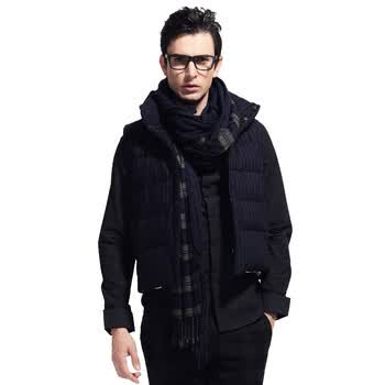 S2CITYLIFE杉杉男装 90%灰鸭绒 时尚英伦条纹羊毛保暖羽绒马甲背心26313018深蓝色XXL
