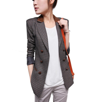 十衣素 2012春装新款小西装女韩版外套修身小西服女装L5992 棕色 XXL