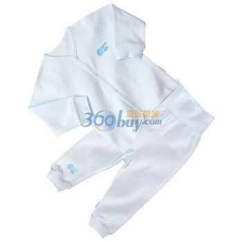 贝贝怡（bornbay）BB306-503 宝宝服 前开扣上衣 高腰护肚 婴儿童装内衣套装 淡蓝 90码