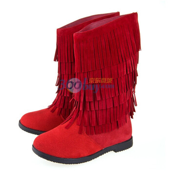 牧童 Q7082 童靴 筒靴 冬款新品 女童时尚保暖靴子 雪地靴 紫红 37
