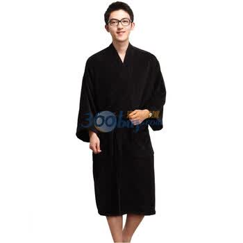 荻嘉茂 时尚舒适纯棉毛巾料浴袍/睡衣 V领割绒1207黑色 均码