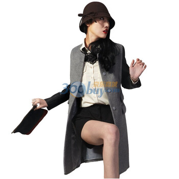 拉维亚 2011新款女装 欧美风拼皮修身外套 奢华毛呢大衣风衣WW01灰色L