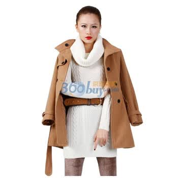 FRIEND ONE 新款冬季外套女呢大衣双排中长款红色呢大衣FG114157 驼色 L