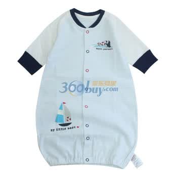 小米米minimoto 宝宝服饰 11年新款 对襟连身衣/秋冬内衣纯棉婴儿哈衣/宝宝连身衣爬服YU2801 天蓝色 73码