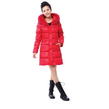 雅鹿 女貉子毛领花边时尚中款羽绒服 ^@^YM10390 正红 XXL