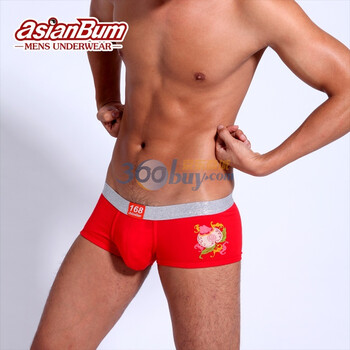 asianbum新年款吉祥图案印花红色本命年男内裤u凸纯棉男式平角内裤U2414A 红色 XXL