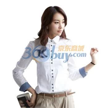 天空岛韩国女装修身长袖OL女式衬衫送方巾C260Q 白色 XXL
