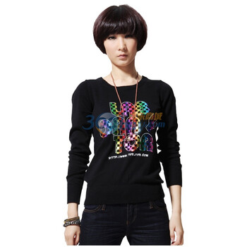 唐狮Tonlion女圆领条纹印花线衫111121043005 洋红 (品红 玫瑰红) XL