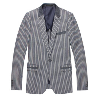 MR.ZERO 秋冬新品 优雅全棉面料 蓝色竖条纹西装 AEA0008 08 蓝色 XXL