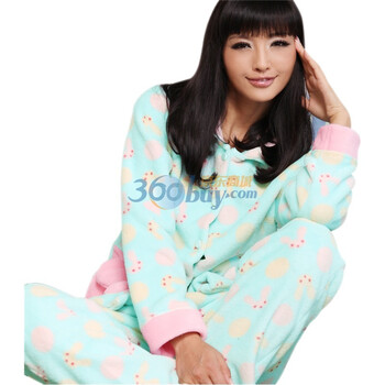 Gainreel歌瑞尔 家居服蓝月亮甜美公主 加厚可爱兔珊瑚绒家居服女套装 浅绿色 XXL