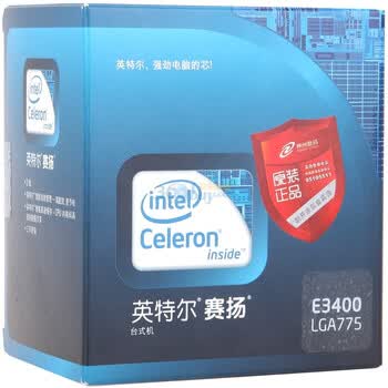 英特尔（Intel） 45纳米 赛扬 双核处理器 E3400盒装CPU（LGA775/2.6GHz/1M二级缓存）