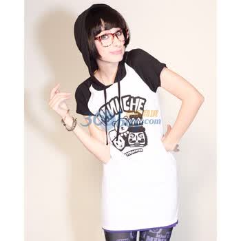 Giordano佐丹奴BSX T恤 女MINI CHE长版连帽T恤 04391064 纯黑 M