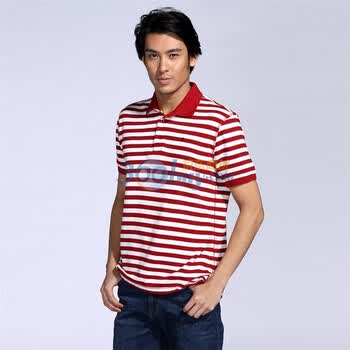 IZOD 2011新品纯棉条纹翻领短袖男士polo衫 1121913206405红色系XXL(185/102A)