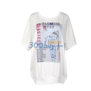 新珑新 SLS 新夏女装休闲时尚烫钻字母宽松纯棉五分袖T恤9087 白色 M