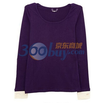 as安都*2011秋*百搭撞色连指袖口圆领长袖T恤9040233 紫色 M