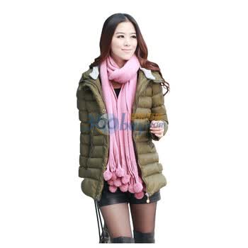 韩宿 女装新款韩版连帽修身棉大衣拉链仿羽绒棉服16-1105 军绿色 XL