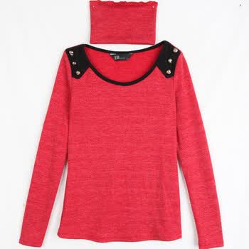 O.SA新款秋冬女装修身韩版OL低领打底长袖T恤ST11074 红色 M