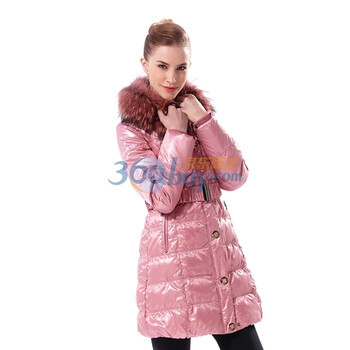 雪中飞羽绒服 女中长款青果毛领 XR8100 粉红 185/104A(XXXL)