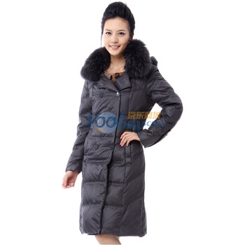 2011 新品 雅鹿 女士双排扣貉子毛大翻领长款羽绒服 ^@^YM10780 墨灰 180/104B(XXXL)