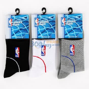 NBA精梳棉男士休闲袜A195杂色3双装 尺码26-28cm 均码