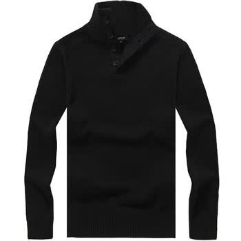 ShopZoom男装纯色螺纹<em>织</em>缀立领套头修身休闲