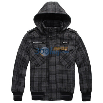 零号男 冬季新品 格纹短款 毛呢大衣 BEC0012 03 08 灰色 XL