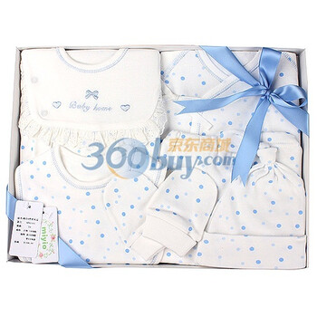 棉益屋miyio新生儿必备6枚宝宝春秋婴儿服饰礼盒套装 6P02101 天蓝色 59码