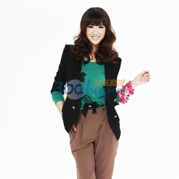 TT.COLOR 新款秋装女装 修身小外套 条纹西装 女 J01 黑色 L