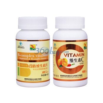康富来维生素C咀嚼片+B族维生素片搭配装（500mg/片*100片*1瓶+500mg/片*100片*1瓶）