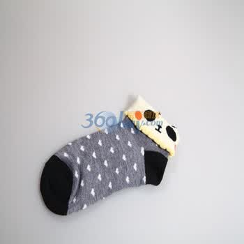 蕾娜丝LENUS 日本可爱卡通爱心熊猫 棉袜E63010 浅灰色 均码